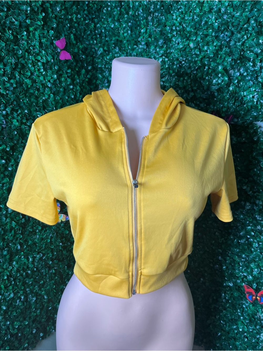 Ara Yellow Cropped Zip Hoodie Top